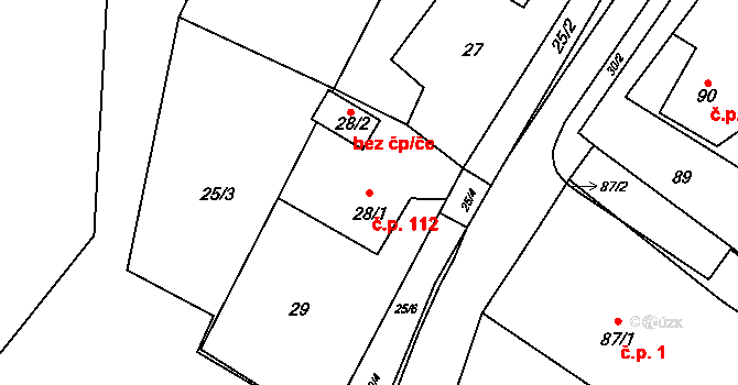 Prstná 112, Petrovice u Karviné na parcele st. 28/1 v KÚ Prstná, Katastrální mapa