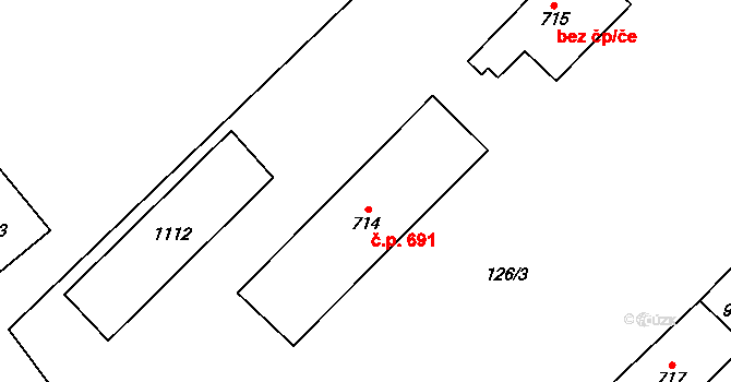 Kovářská 691 na parcele st. 714 v KÚ Kovářská, Katastrální mapa