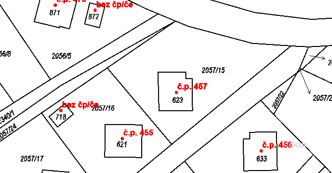 Rovensko pod Troskami 457 na parcele st. 623 v KÚ Rovensko pod Troskami, Katastrální mapa