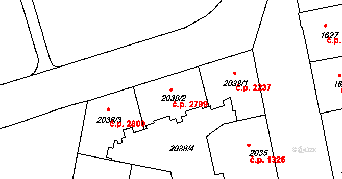 Královo Pole 2799, Brno na parcele st. 2038/2 v KÚ Královo Pole, Katastrální mapa
