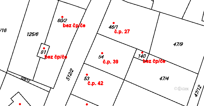 Strkovice 39, Postoloprty na parcele st. 54 v KÚ Strkovice, Katastrální mapa