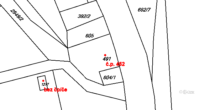 Česká Kamenice 452 na parcele st. 491 v KÚ Česká Kamenice, Katastrální mapa