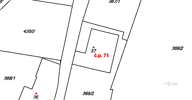 Horní Radouň 71 na parcele st. 37 v KÚ Horní Radouň, Katastrální mapa