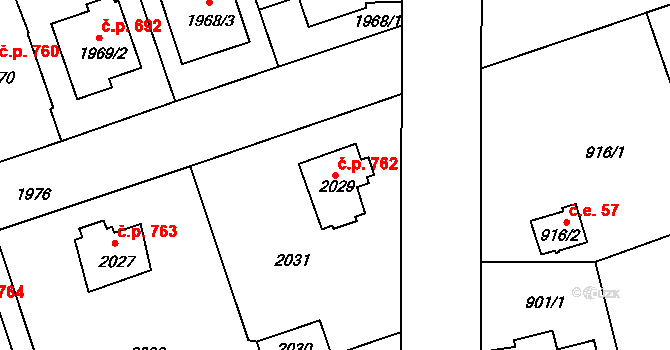 Hlubočepy 762, Praha na parcele st. 2029 v KÚ Hlubočepy, Katastrální mapa