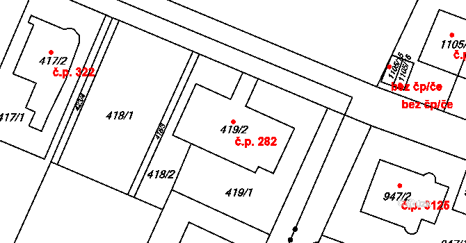 Radlice 282, Praha na parcele st. 419/2 v KÚ Radlice, Katastrální mapa