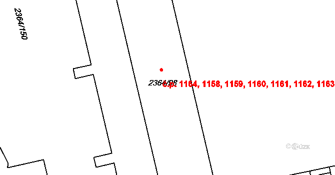 Kobylisy 1158,1159,1160,1161,, Praha na parcele st. 2364/98 v KÚ Kobylisy, Katastrální mapa