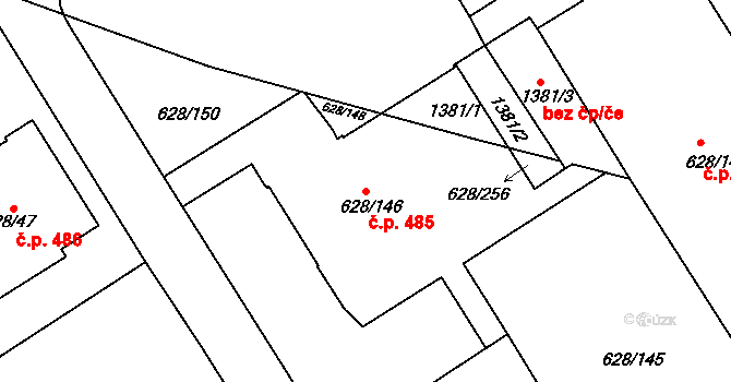Prosek 485, Praha na parcele st. 628/146 v KÚ Prosek, Katastrální mapa