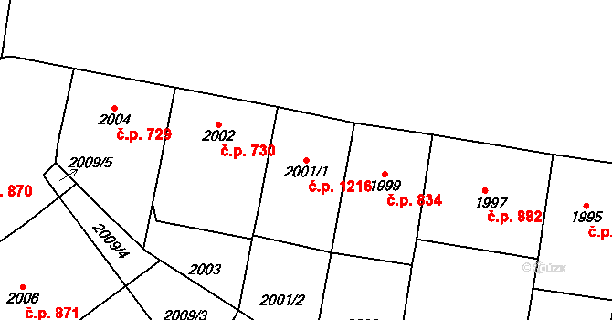 Vršovice 1216, Praha na parcele st. 2001/1 v KÚ Vršovice, Katastrální mapa