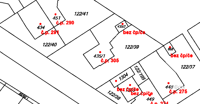 Králův Dvůr 305 na parcele st. 435/1 v KÚ Králův Dvůr, Katastrální mapa