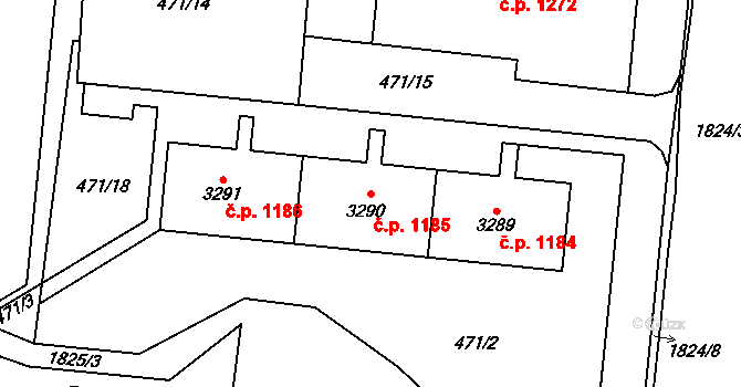 Vrchlabí 1185 na parcele st. 3290 v KÚ Vrchlabí, Katastrální mapa