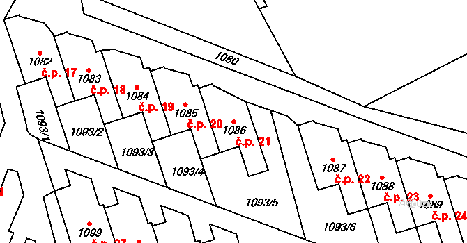 Sobotice 21, Český Dub na parcele st. 1086 v KÚ Český Dub, Katastrální mapa
