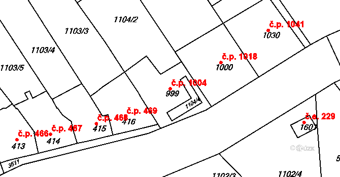 Rosice 1004 na parcele st. 999 v KÚ Rosice u Brna, Katastrální mapa