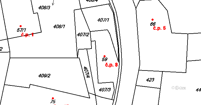 Újezdec 8, Ledce na parcele st. 59 v KÚ Ledce, Katastrální mapa