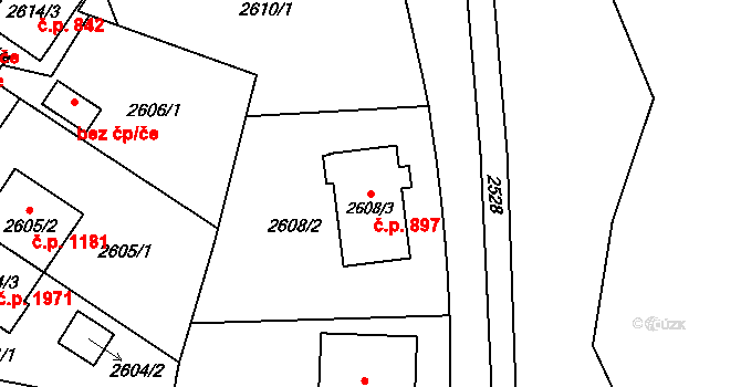 Bolevec 897, Plzeň na parcele st. 2608/3 v KÚ Bolevec, Katastrální mapa
