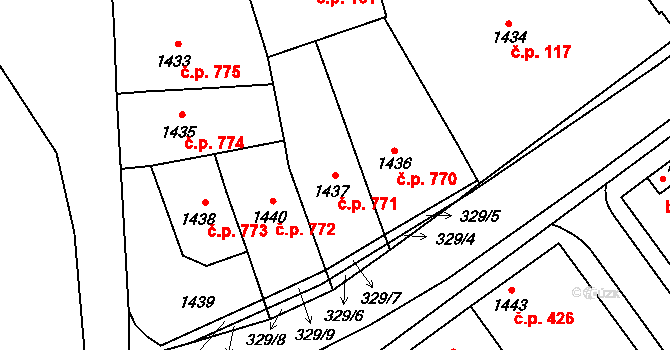 Troubky 771 na parcele st. 1437 v KÚ Troubky nad Bečvou, Katastrální mapa