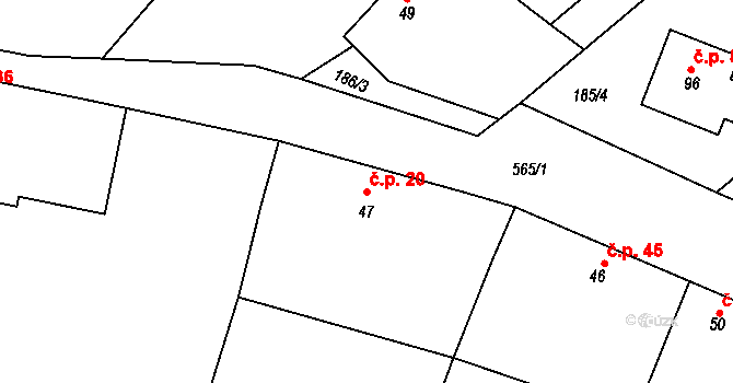 Lžovice 20, Týnec nad Labem na parcele st. 47 v KÚ Lžovice, Katastrální mapa