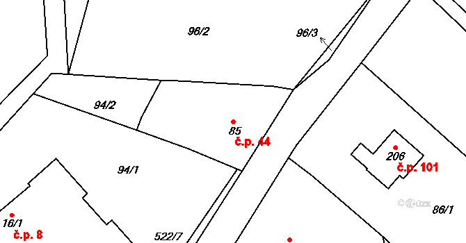 Bítouchov 44 na parcele st. 85 v KÚ Bítouchov u Mladé Boleslavi, Katastrální mapa
