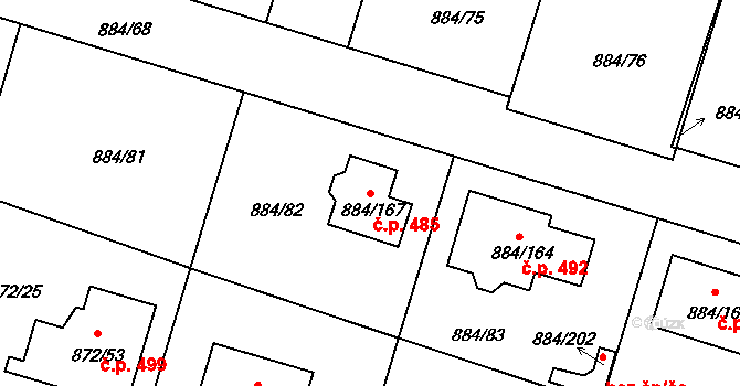Štěnovice 485 na parcele st. 884/167 v KÚ Štěnovice, Katastrální mapa