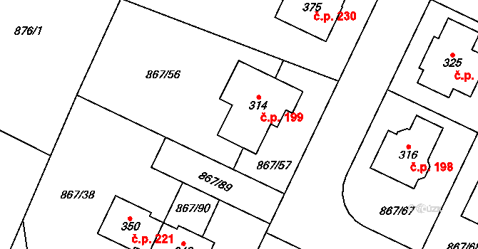 Robousy 199, Jičín na parcele st. 314 v KÚ Robousy, Katastrální mapa