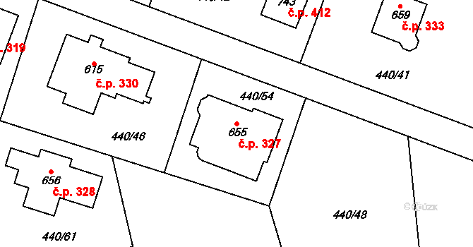 Maršov 327, Krupka na parcele st. 655 v KÚ Maršov u Krupky, Katastrální mapa