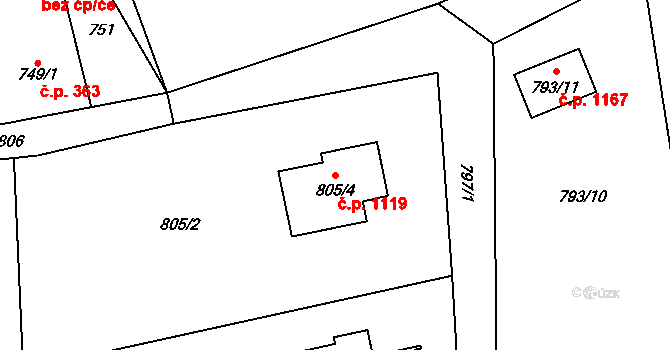 Bludovice 1119, Havířov na parcele st. 805/4 v KÚ Bludovice, Katastrální mapa