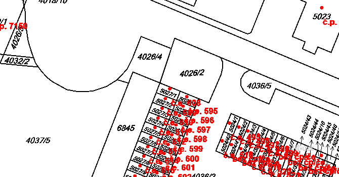 Zlín 608 na parcele st. 5027/1 v KÚ Zlín, Katastrální mapa