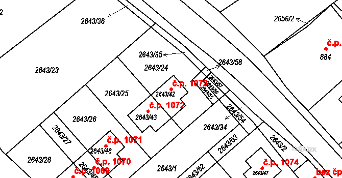 Valtice 1073 na parcele st. 2643/42 v KÚ Valtice, Katastrální mapa