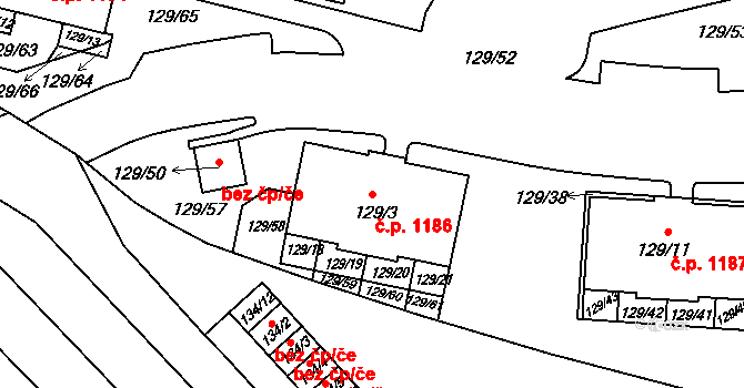 Jilemnice 1186 na parcele st. 129/3 v KÚ Jilemnice, Katastrální mapa
