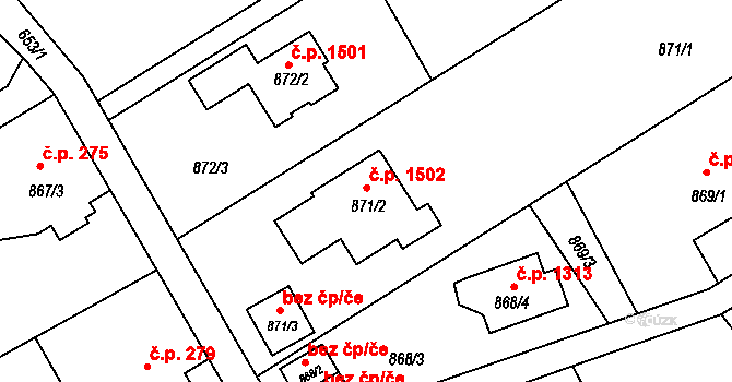 Ráj 1502, Karviná na parcele st. 871/2 v KÚ Ráj, Katastrální mapa