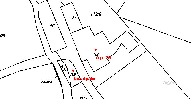 Horní Podluží 75 na parcele st. 38 v KÚ Horní Podluží, Katastrální mapa