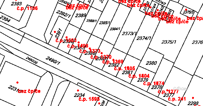Předměstí 1369, Litoměřice na parcele st. 2383 v KÚ Litoměřice, Katastrální mapa