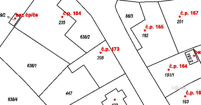 Čechtice 173 na parcele st. 208 v KÚ Čechtice, Katastrální mapa