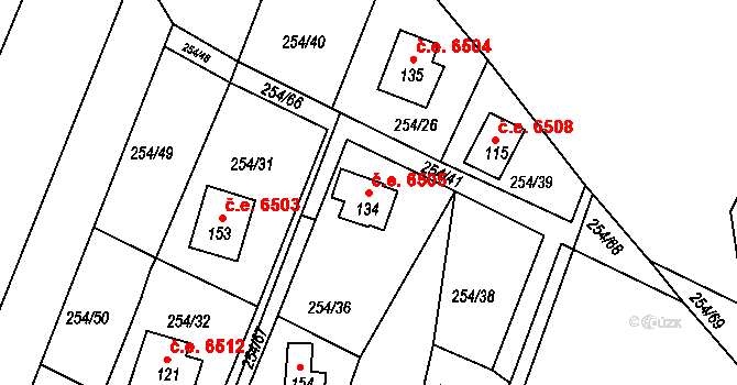 Včelnička 6505 na parcele st. 134 v KÚ Včelnička, Katastrální mapa
