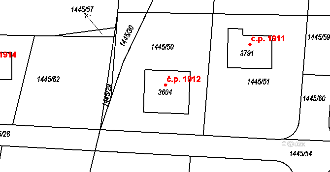 Dobříš 1912 na parcele st. 3604 v KÚ Dobříš, Katastrální mapa