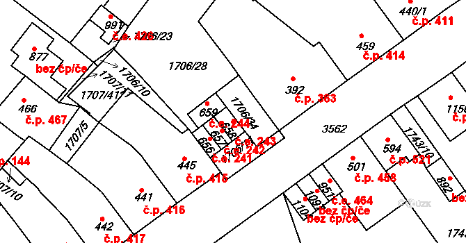 Krupka 243 na parcele st. 658 v KÚ Krupka, Katastrální mapa