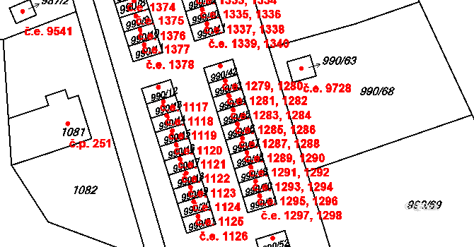 Děčín III-Staré Město 1287,1288, Děčín na parcele st. 990/46 v KÚ Děčín-Staré Město, Katastrální mapa