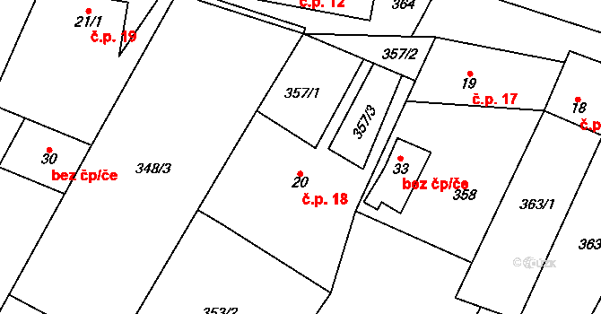 Maňová 18, Pernštejnské Jestřabí na parcele st. 20 v KÚ Maňová, Katastrální mapa