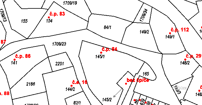 Skalná 84 na parcele st. 145/1 v KÚ Skalná, Katastrální mapa