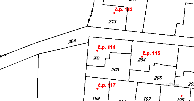Děhylov 114 na parcele st. 202 v KÚ Děhylov, Katastrální mapa