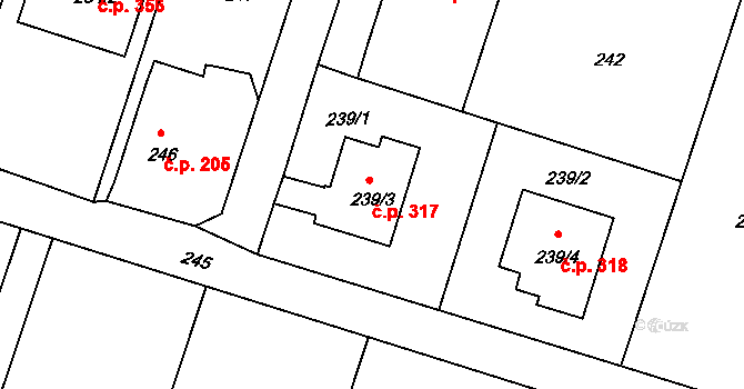Oldřišov 317 na parcele st. 239/3 v KÚ Oldřišov, Katastrální mapa