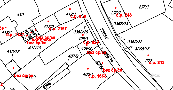 Pelhřimov 45267812 na parcele st. 409/2 v KÚ Pelhřimov, Katastrální mapa