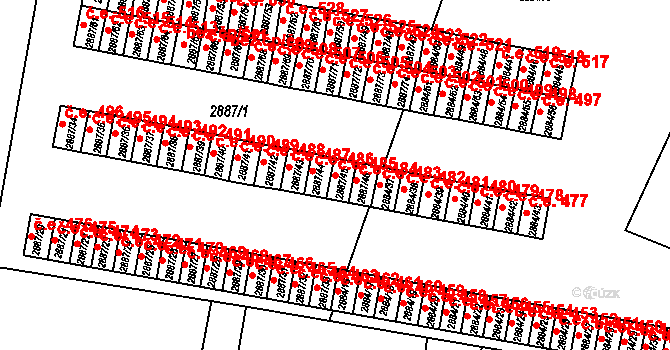 Velké Meziříčí 485 na parcele st. 2887/45 v KÚ Velké Meziříčí, Katastrální mapa