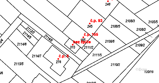 Drysice 155 na parcele st. 185 v KÚ Drysice, Katastrální mapa