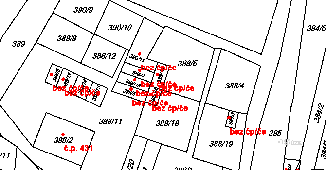 Říčany 47912812 na parcele st. 388/10 v KÚ Říčany u Brna, Katastrální mapa