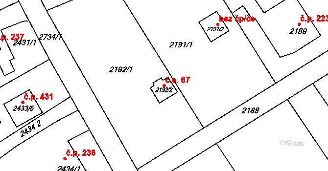 Dolní Suchá 67, Havířov na parcele st. 2192/2 v KÚ Dolní Suchá, Katastrální mapa
