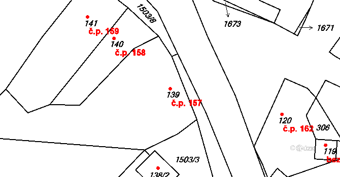 Rosice 157 na parcele st. 139 v KÚ Rosice u Chrasti, Katastrální mapa
