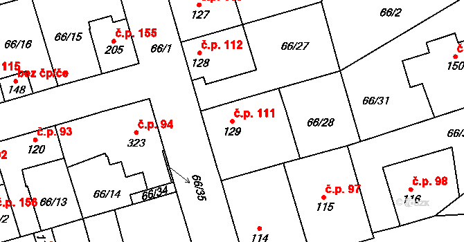 Blatno 111, Hlinsko na parcele st. 129 v KÚ Blatno u Hlinska, Katastrální mapa