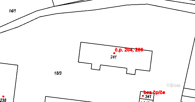 Minice 203,204, Kralupy nad Vltavou na parcele st. 241 v KÚ Minice u Kralup nad Vltavou, Katastrální mapa