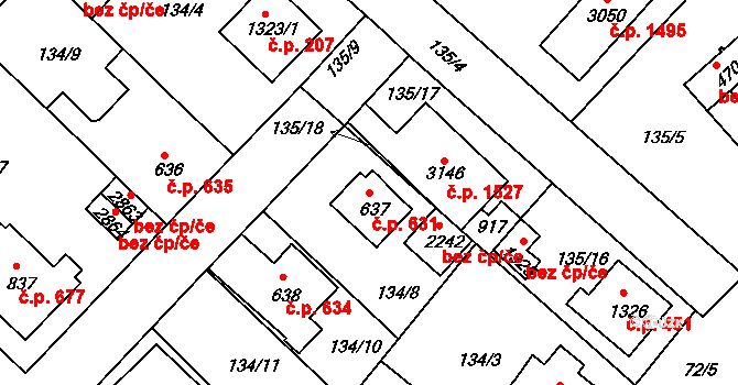 Neratovice 631 na parcele st. 637 v KÚ Neratovice, Katastrální mapa
