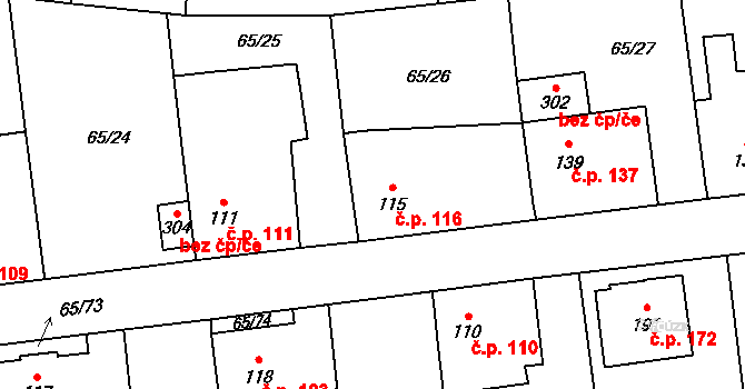 Holubice 116 na parcele st. 115 v KÚ Holubice v Čechách, Katastrální mapa